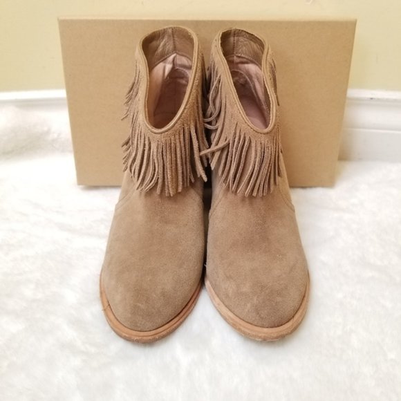 Joie Loren Fringe Tan Suede Heel Ankle Bootie Size - 38 - Picture 5 of 14